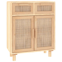 Credenza Marrone 60x30x75cm Legno Massello Pino Rattan Naturale 345638