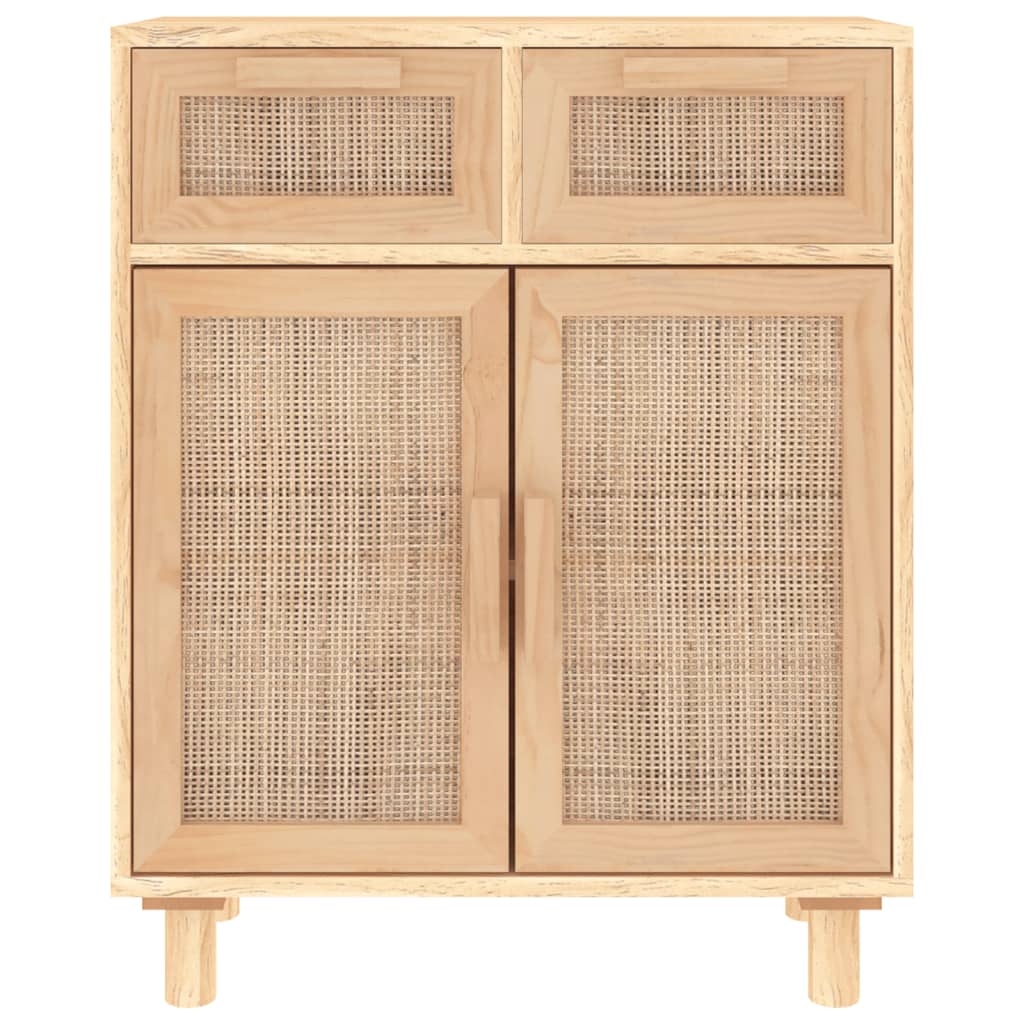 Credenza Marrone 60x30x75cm Legno Massello Pino Rattan Naturale 345638