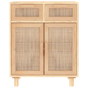 Credenza Marrone 60x30x75cm Legno Massello Pino Rattan Naturale 345638