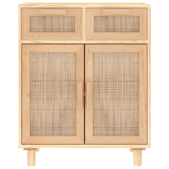 Credenza Marrone 60x30x75cm Legno Massello Pino Rattan Naturale 345638