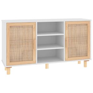 Credenza Bianca 105x30x60cm Legno Massello Pino Rattan Naturale 345639