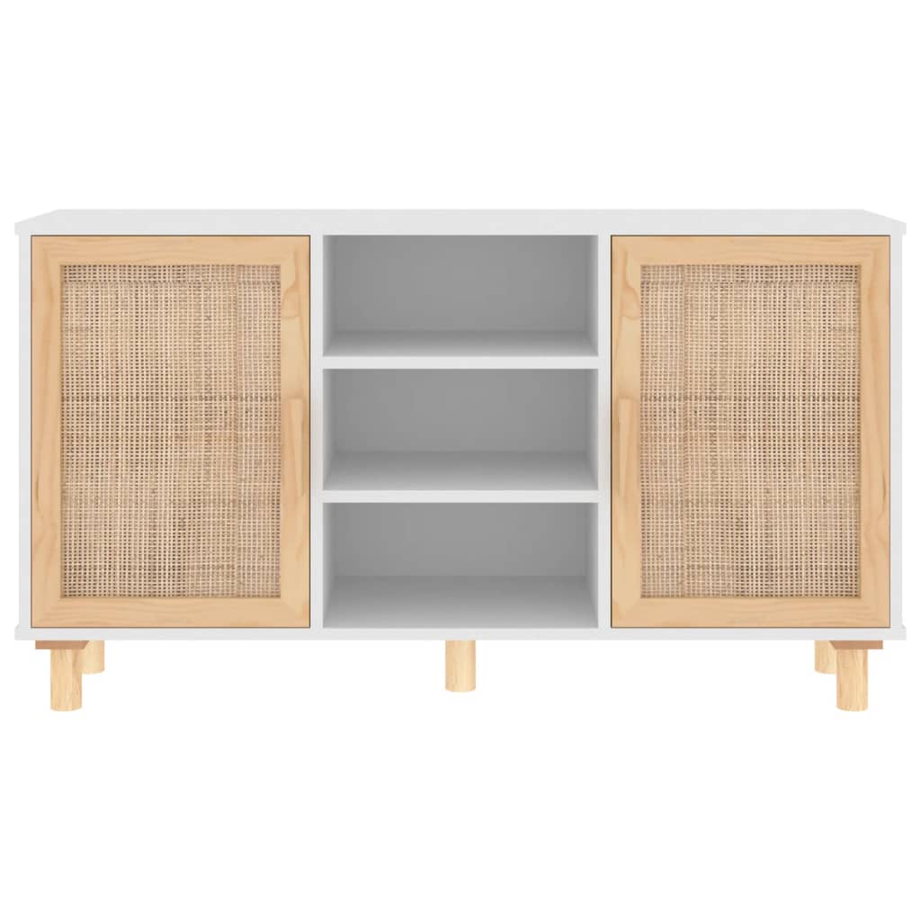 Credenza Bianca 105x30x60cm Legno Massello Pino Rattan Naturale 345639