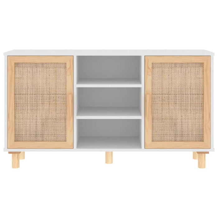 Credenza Bianca 105x30x60cm Legno Massello Pino Rattan Naturale 345639
