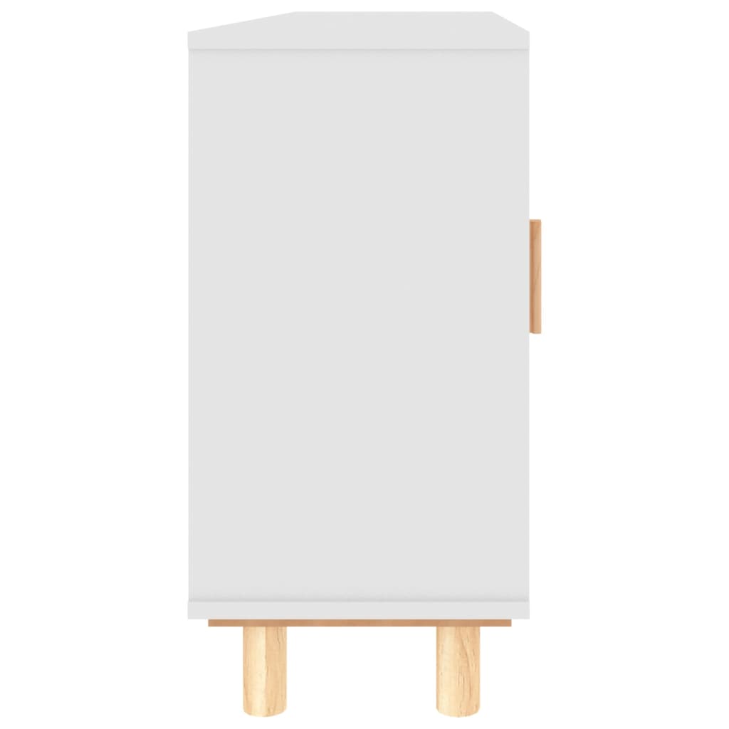 Credenza Bianca 105x30x60cm Legno Massello Pino Rattan Naturale 345639