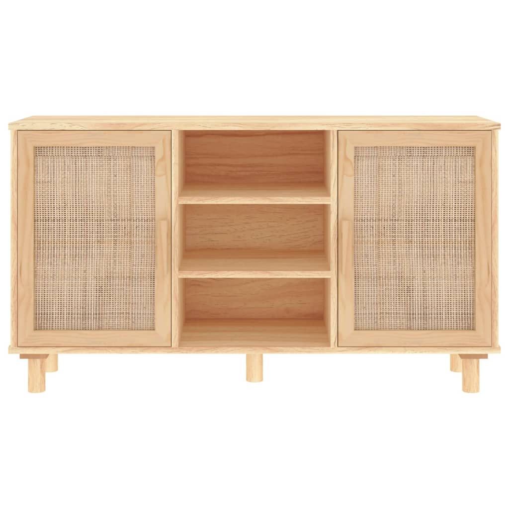 Credenza Marrone 105x30x60cm Massello di Pino e Rattan Naturale 345641