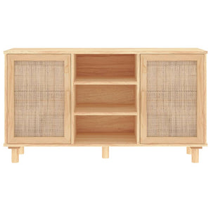 Credenza Marrone 105x30x60cm Massello di Pino e Rattan Naturale 345641