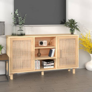 Credenza Marrone 105x30x60cm Massello di Pino e Rattan Naturale 345641