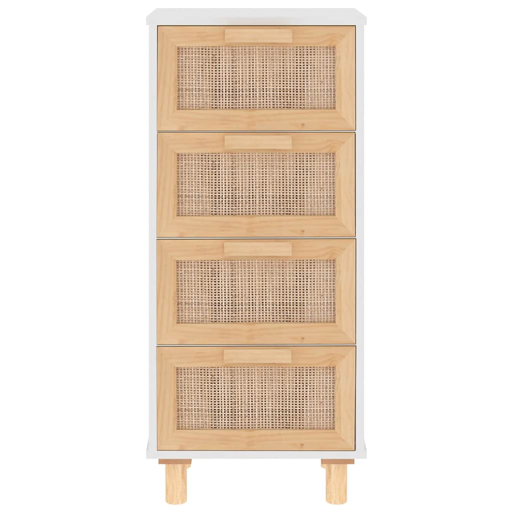 Credenza Bianca 40x30x90cm Legno Massello Pino Rattan Naturale 345642