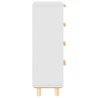 Credenza Bianca 40x30x90cm Legno Massello Pino Rattan Naturale 345642