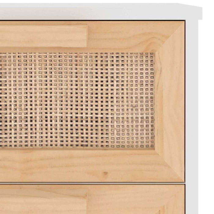 Credenza Bianca 40x30x90cm Legno Massello Pino Rattan Naturale 345642