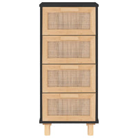 Credenza Nera 40x30x90 cm Legno Massello Pino e Rattan Naturale cod mxl 23323