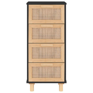 Credenza Nera 40x30x90 cm Legno Massello Pino e Rattan Naturale cod mxl 23323