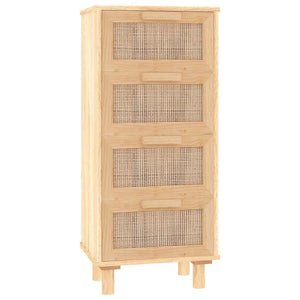 Credenza Marrone 40x30x90cm Legno Massello Pino Rattan Naturale 345644
