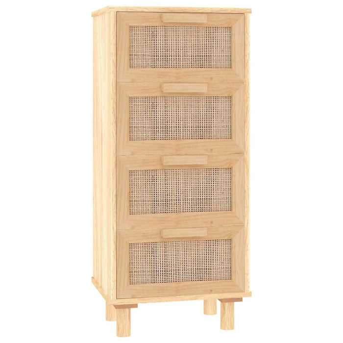 Credenza Marrone 40x30x90cm Legno Massello Pino Rattan Naturale 345644