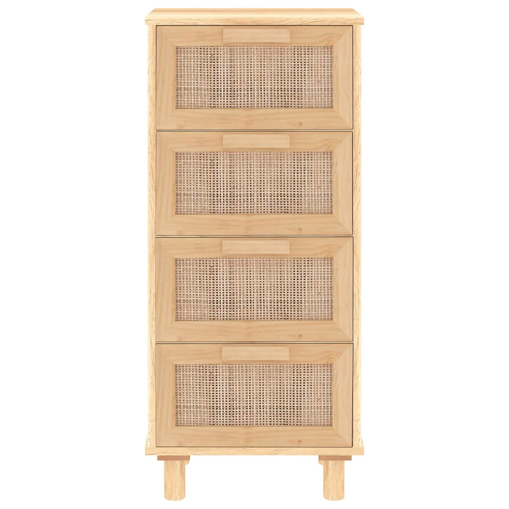 Credenza Marrone 40x30x90cm Legno Massello Pino Rattan Naturale 345644