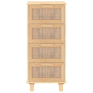 Credenza Marrone 40x30x90cm Legno Massello Pino Rattan Naturale 345644