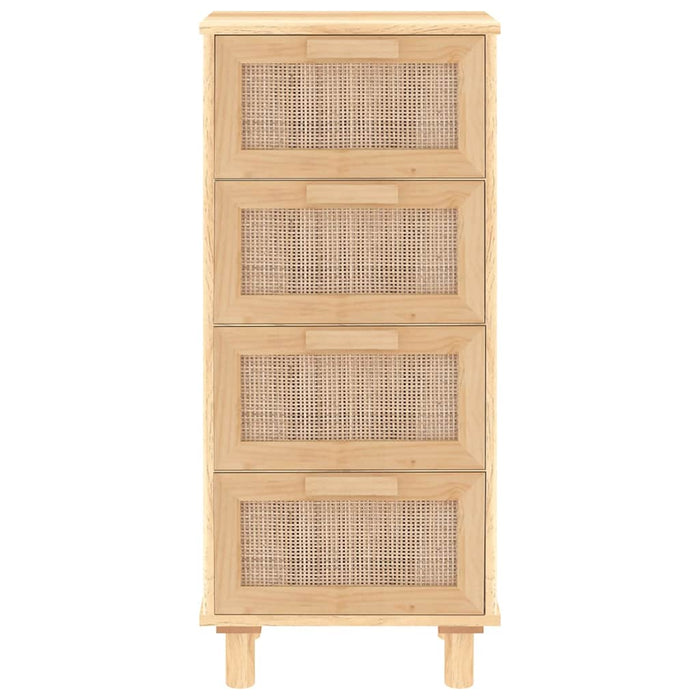Credenza Marrone 40x30x90cm Legno Massello Pino Rattan Naturale 345644