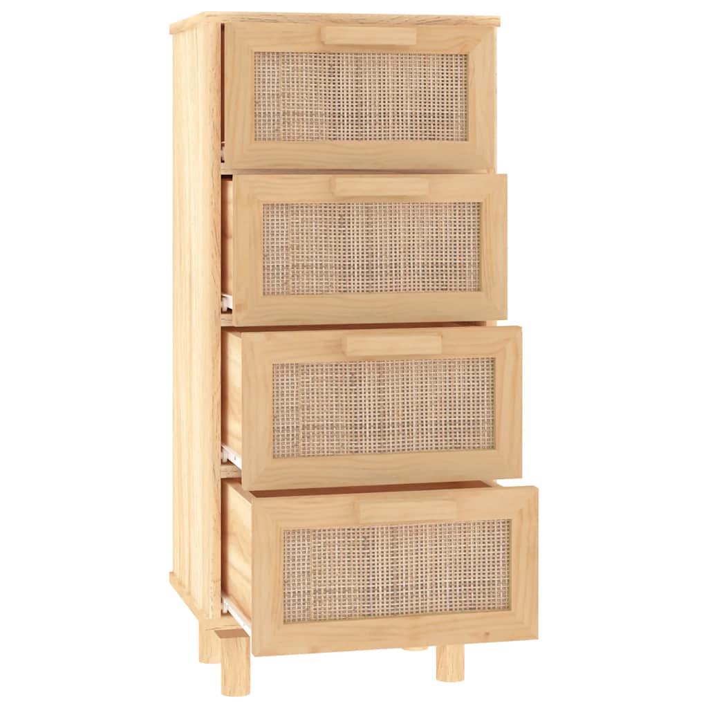 Credenza Marrone 40x30x90cm Legno Massello Pino Rattan Naturale 345644