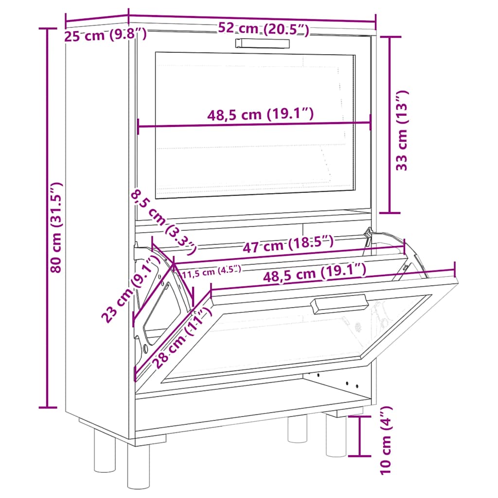 Scarpiera Marrone52x25x80cm Legno Multistrato e Rattan Naturale