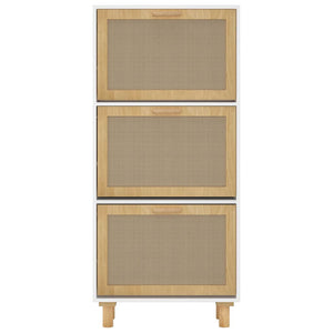 Scarpiera Bianca52x25x115cm Legno Multistrato e Rattan Naturale 345648
