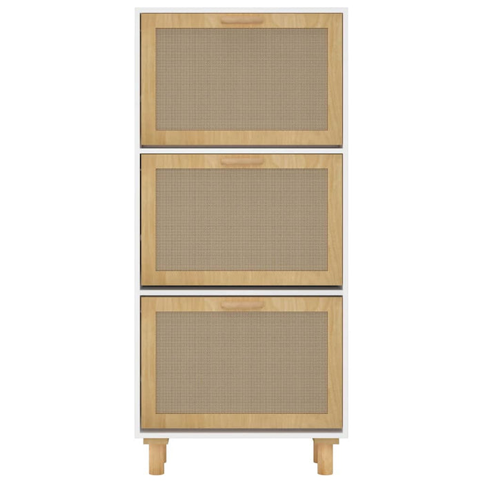 Scarpiera Bianca52x25x115cm Legno Multistrato e Rattan Naturale 345648