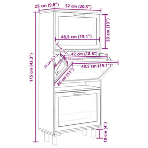 Scarpiera Bianca52x25x115cm Legno Multistrato e Rattan Naturale 345648