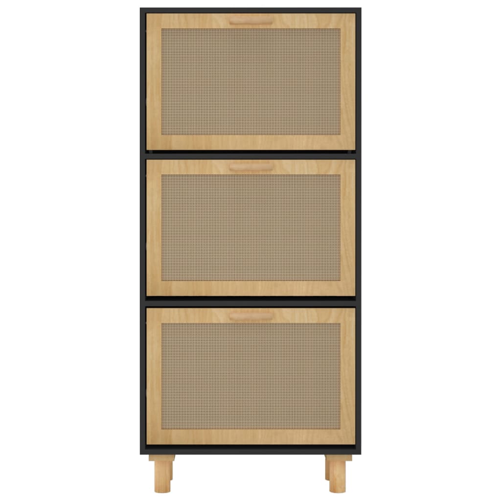 Scarpiera scarpiera mobile portaoggetti ingresso corridoio soggiorno 52 x 25 x 115 cm derivati ​​del legno/rattan nero 02_0021975