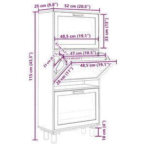 Scarpiera Marrone 52x25x115 Legno Multistrato e Rattan Naturale 345650