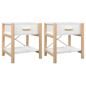 Tavolini da Letto 2pz Bianchi 42x38x45 cm in Legno Multistrato 345655