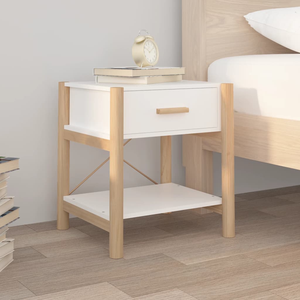 Tavolini da Letto 2pz Bianchi 42x38x45 cm in Legno Multistrato 345655