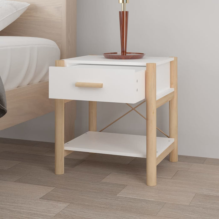 Tavolini da Letto 2pz Bianchi 42x38x45 cm in Legno Multistrato 345655