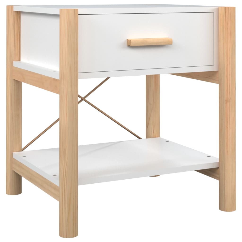 Tavolini da Letto 2pz Bianchi 42x38x45 cm in Legno Multistrato 345655