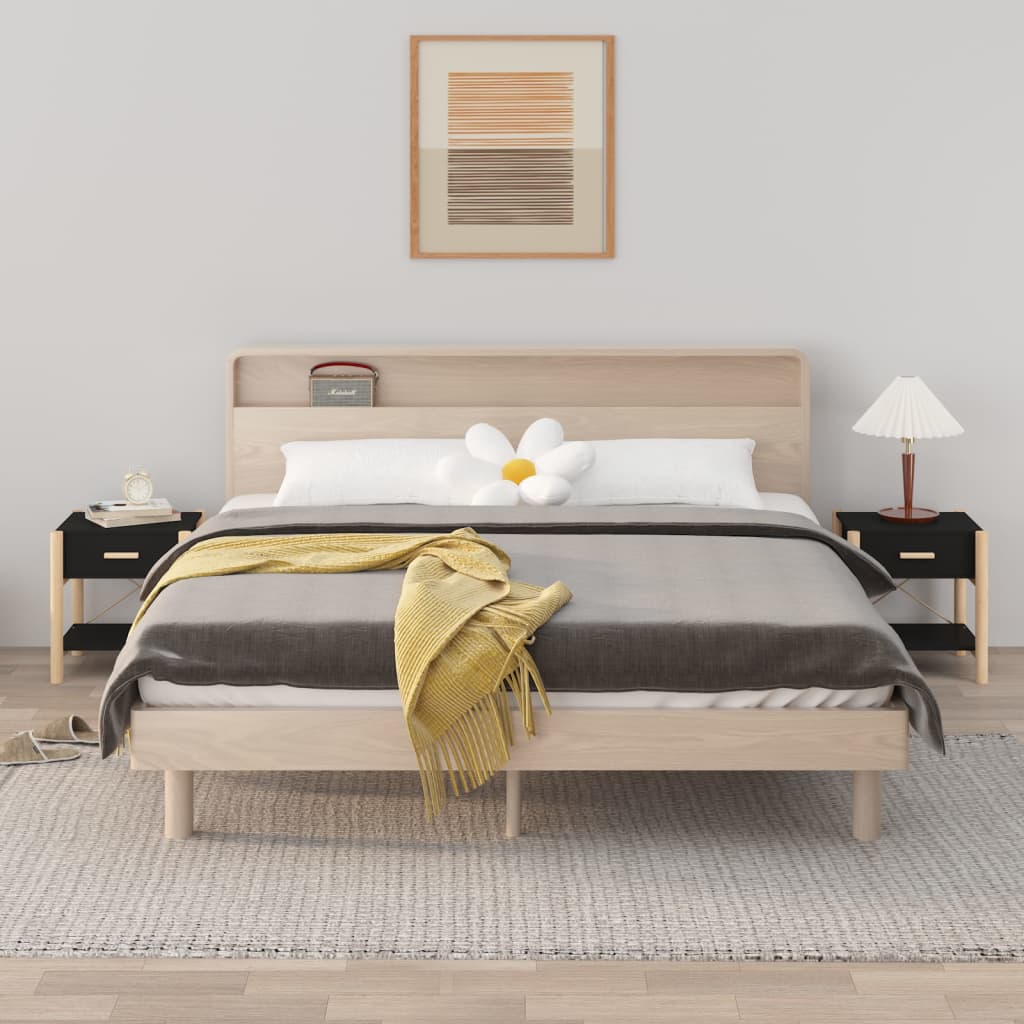 Tavolini da Letto 2pz Nero 42x38x45 cm in Legno Multistrato 345657