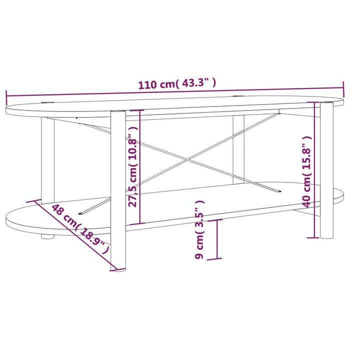 Tavolino da Salotto 110x48x40 cm in Legno Multistrato 345689