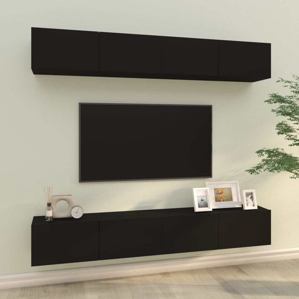 Mobili Porta TV a Parete 4 pz Nero 100x30x30 cmcod mxl 97593