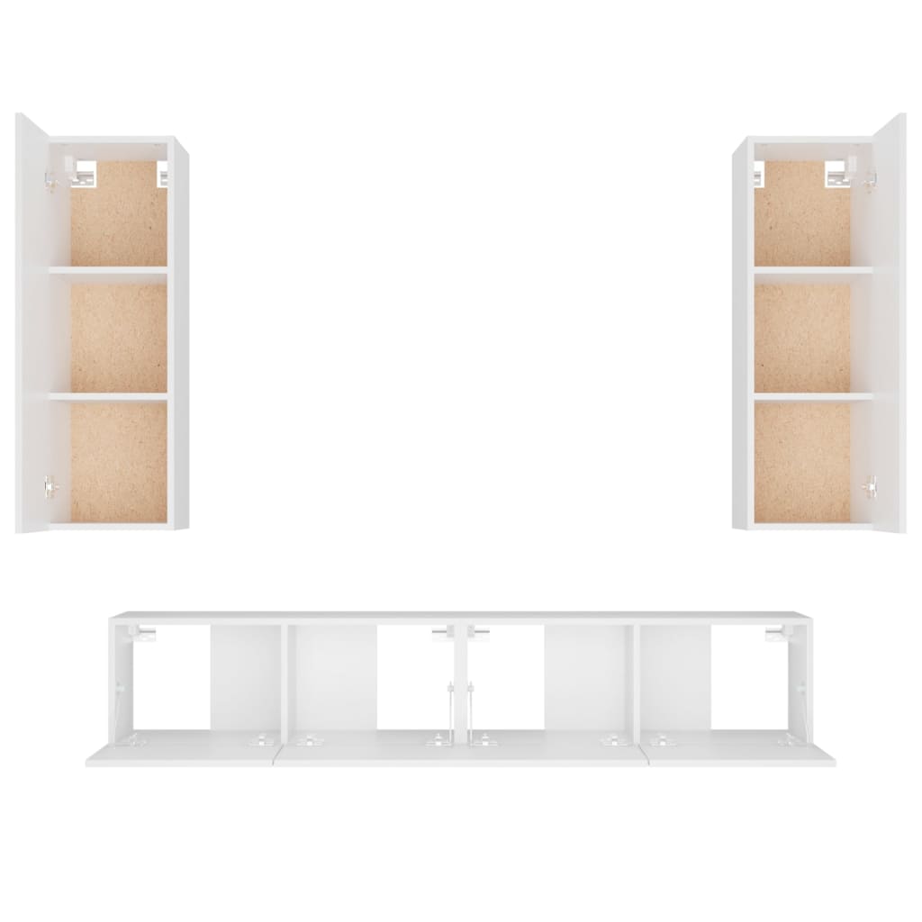 Set di mobili mobile credenza TV televisione soggiorno camera da letto soggiorno 4 pezzi pannelli in MDF bianco 02_0024686