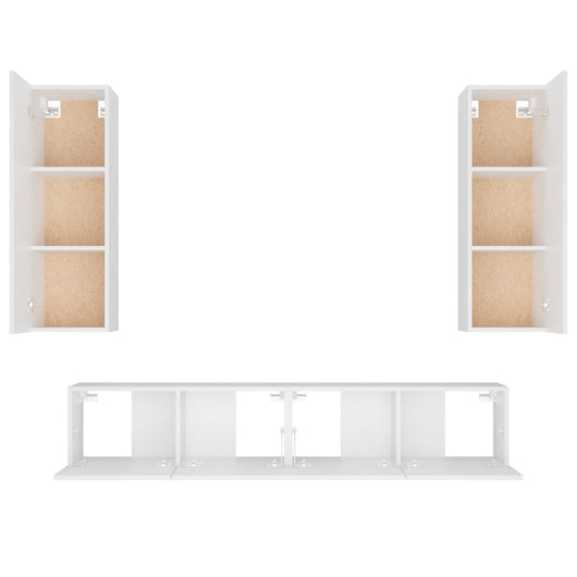 Set di mobili mobile credenza TV televisione soggiorno camera da letto soggiorno 4 pezzi pannelli in MDF bianco 02_0024686