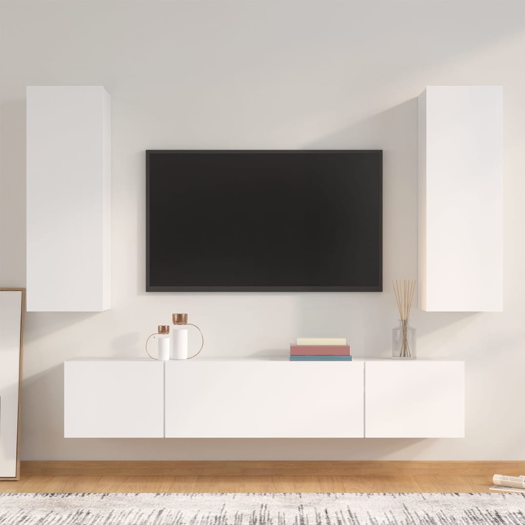 Set di Mobili Porta TV 4 pz Bianco in Legno Multistrato cod mxl 78374
