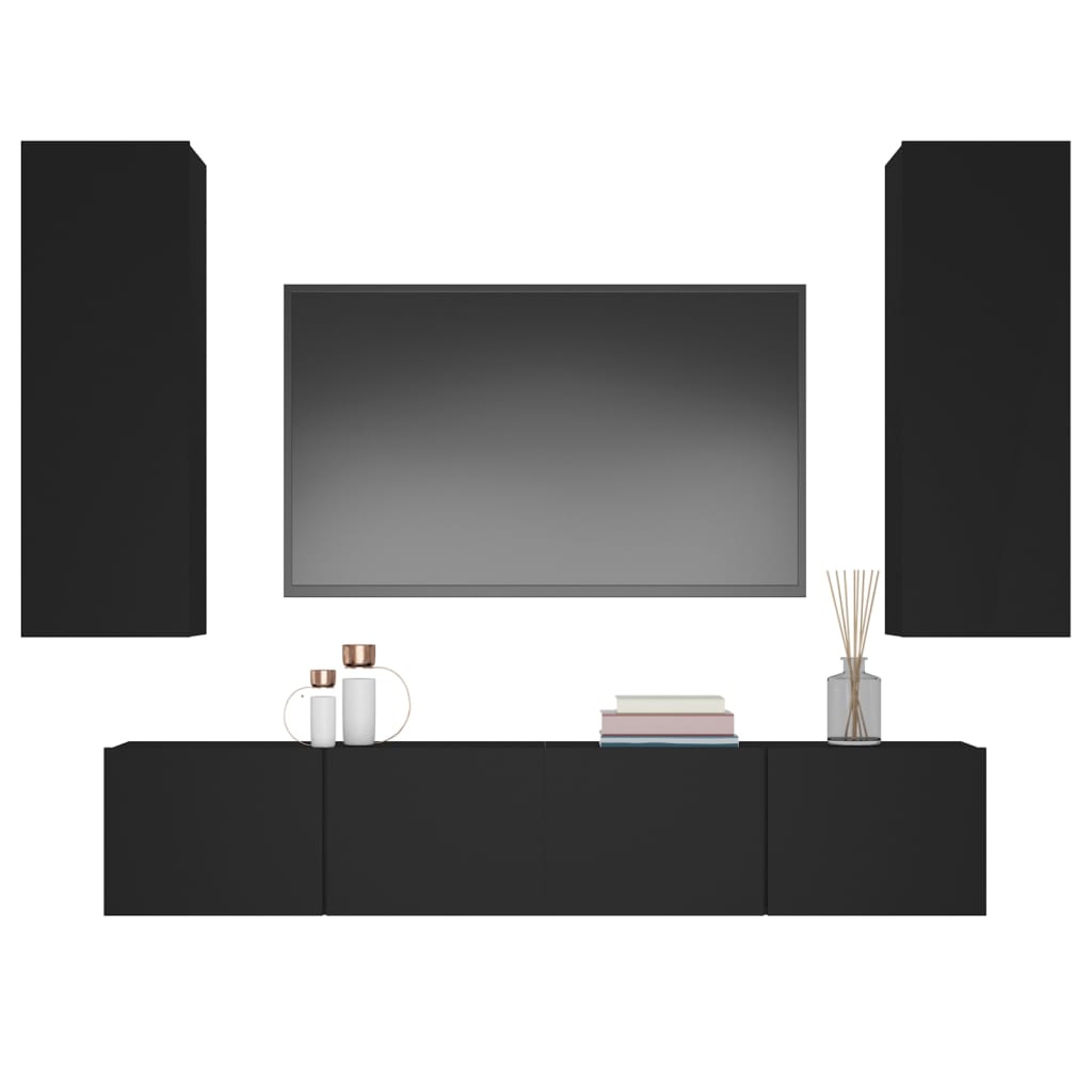 Set Mobili Porta TV 4 pz Nero in Legno Multistrato 3114199