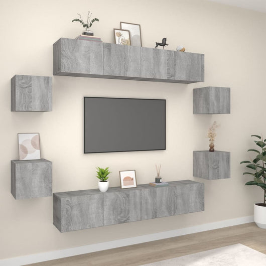 Set Mobili Porta TV 8pz Grigio Sonoma in Legno Multistrato 3114220