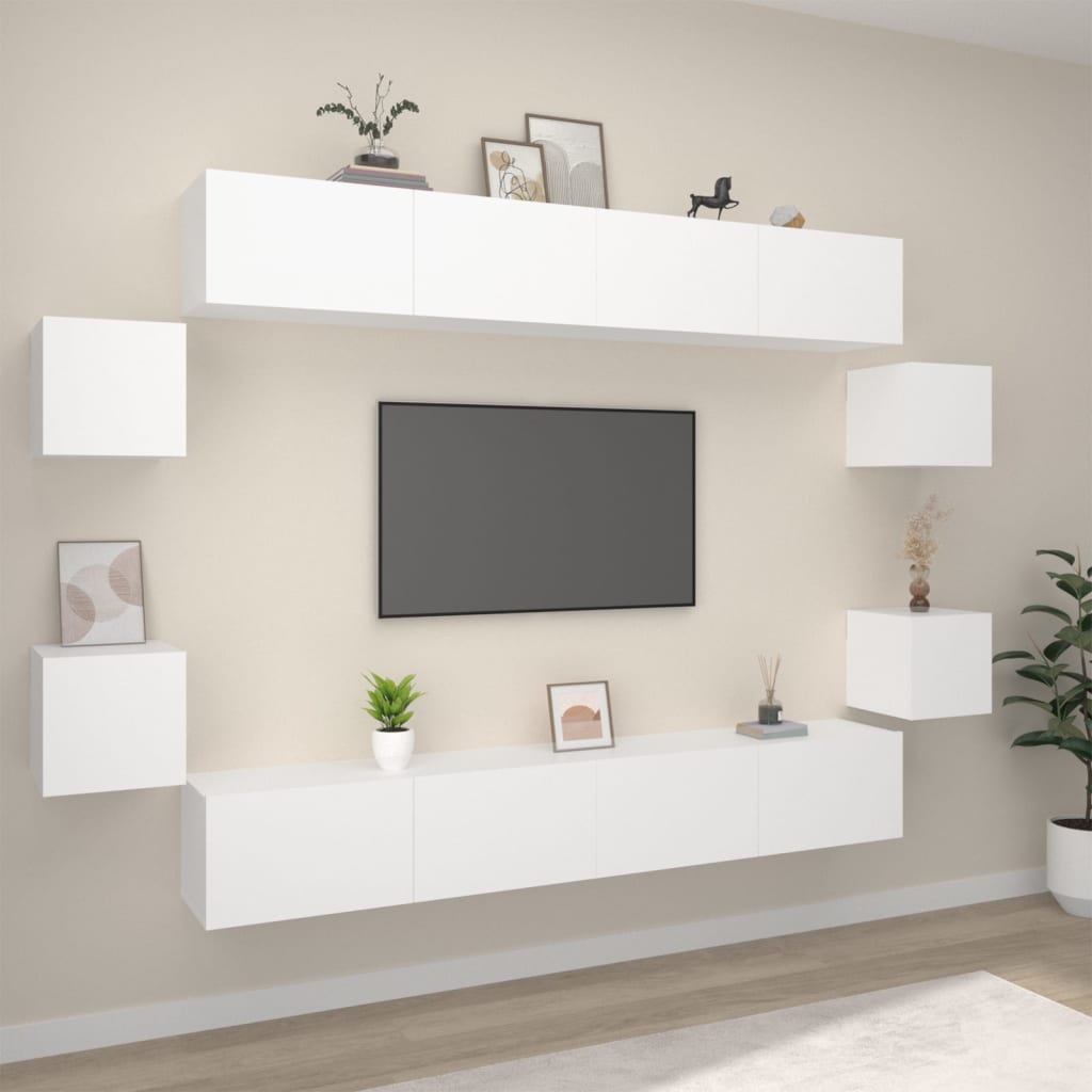 Set Mobili Porta TV 8pz Bianco in Legno Multistrato 3114222