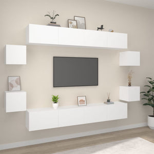 Set Mobili Porta TV 8pz Bianco in Legno Multistrato 3114222