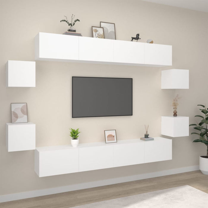 Set Mobili Porta TV 8pz Bianco in Legno Multistrato 3114222
