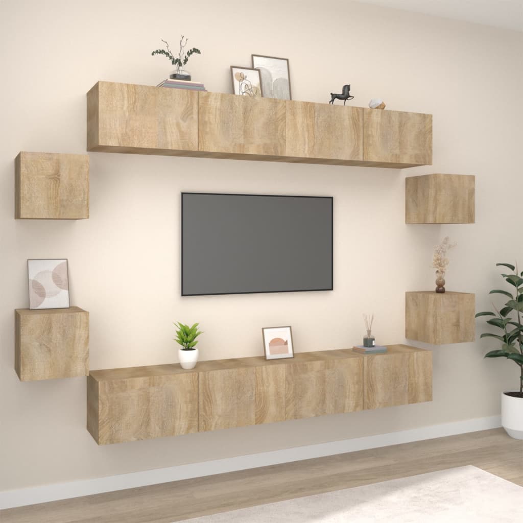 Set Mobili Porta TV 8pz-Set di 8 Credenza per TV Rovere Sonoma in Legno Multistrato 657453