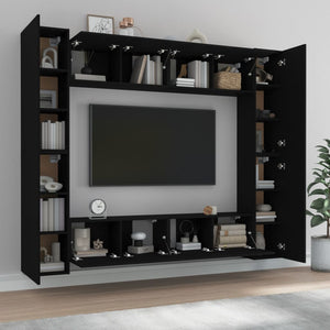 Set Mobili Porta TV 8pz Nero in Legno Multistrato 3114231