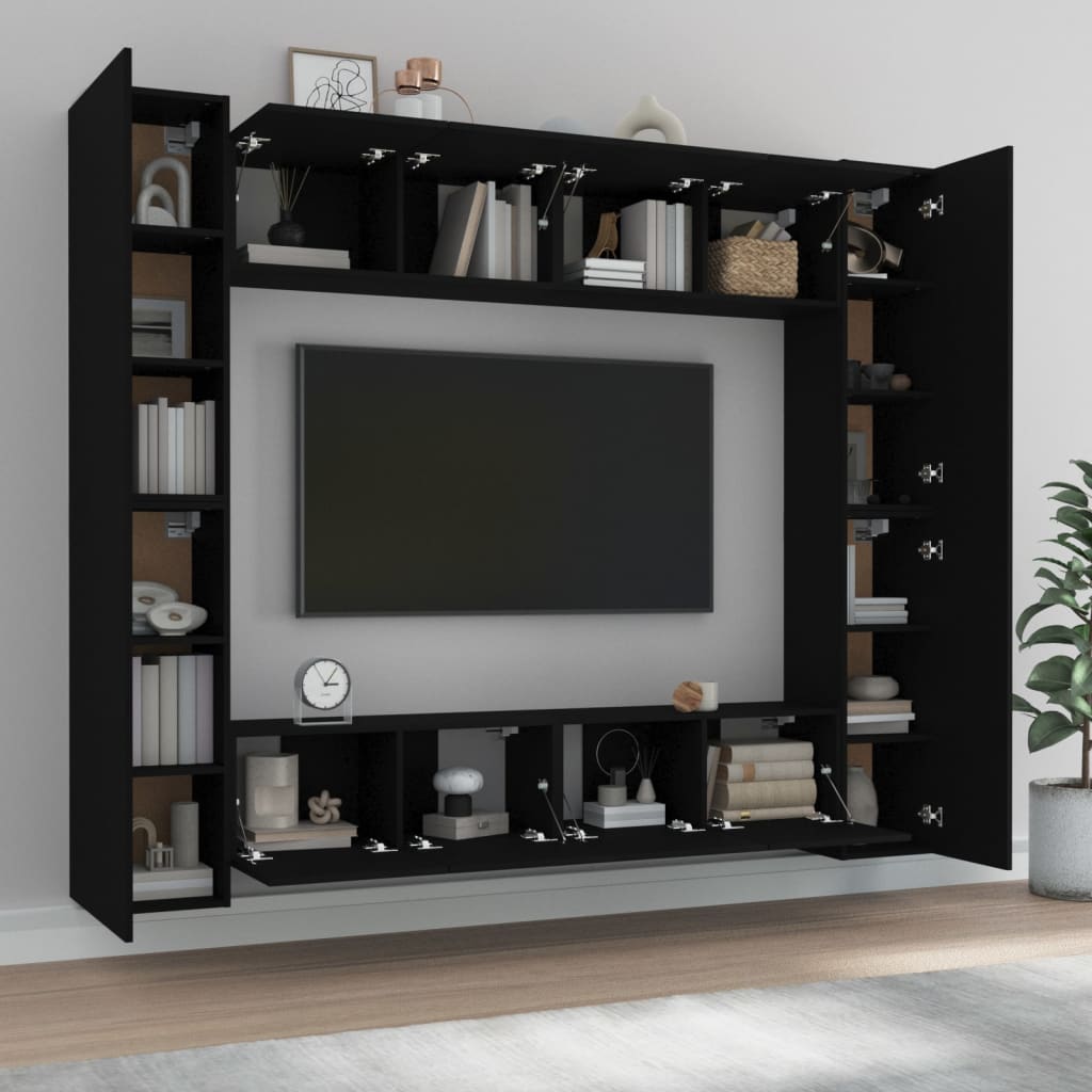 Set Mobili Porta TV 8pz Nero in Legno Multistrato 3114231