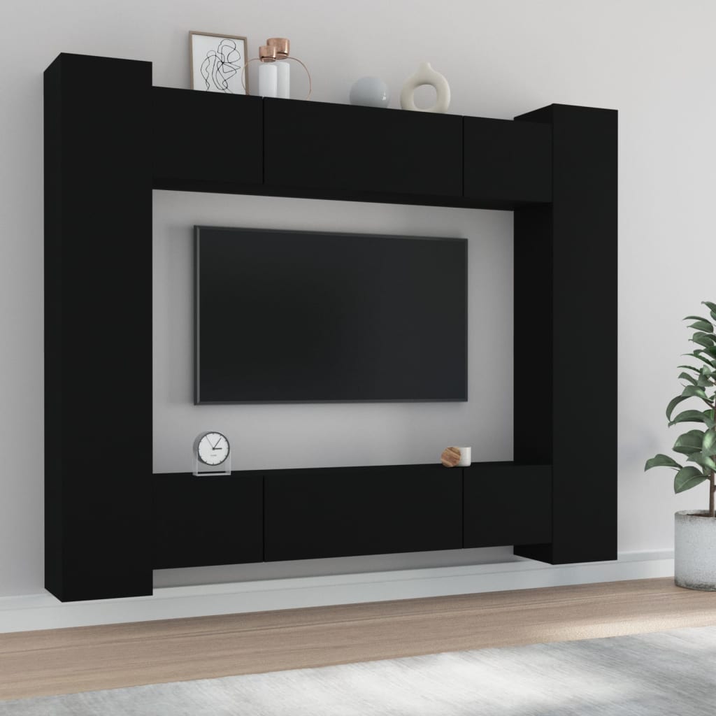 Set Mobili Porta TV 8pz Nero in Legno Multistrato 3114231