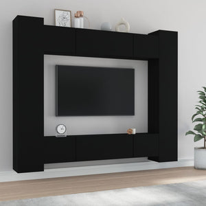Set Mobili Porta TV 8pz Nero in Legno Multistrato 3114231