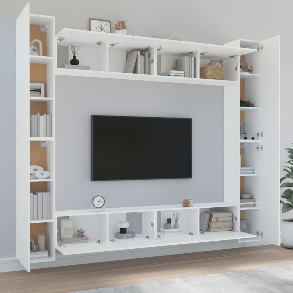 Set Mobili Porta TV 8pz Bianco in Legno Multistrato 3114238