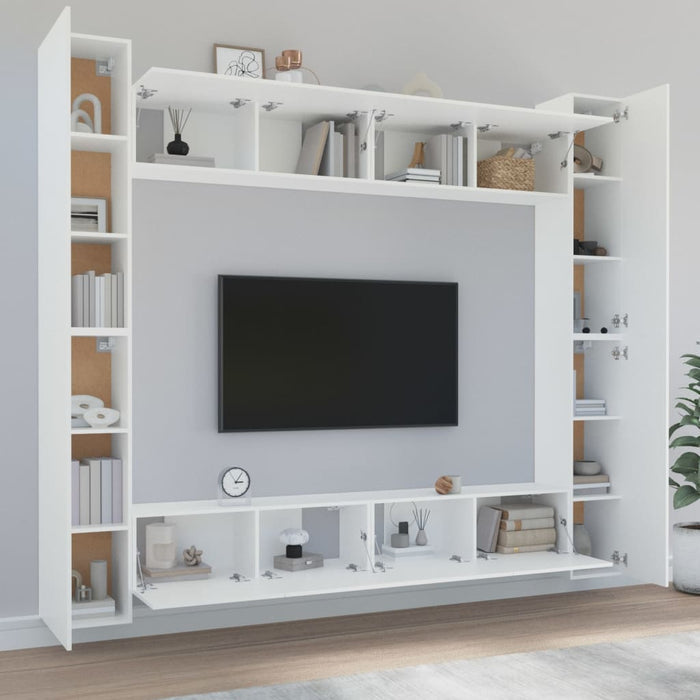 Set Mobili Porta TV 8pz Bianco in Legno Multistrato 3114238